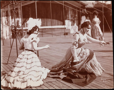 Two Actresses Rehearsing On The Stage Of An Unidentified Outdoor Theater Or Roof Garden.
