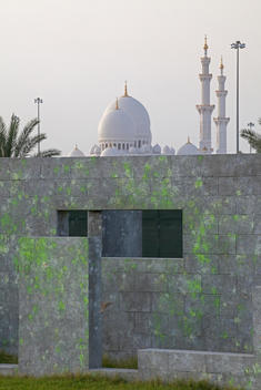 A Paintball Arena With The Sheikh Zayed Mosque In The Distance, Abu Dhabi, United Arab Emirates.