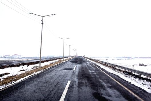 Empty snowy roads in around city of Kars located in the East of Turkey.