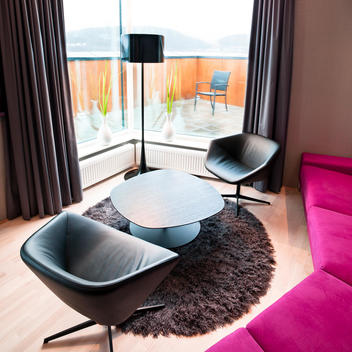 Bedroom at the Aalesund Quality Hotel, designed by Link Arkitektur, Aalesund, Norway.