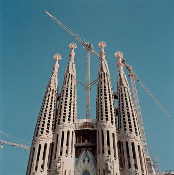 A View Of The Basilica I Temple Expiatori De La Sagrada Família While Still Under Construction.