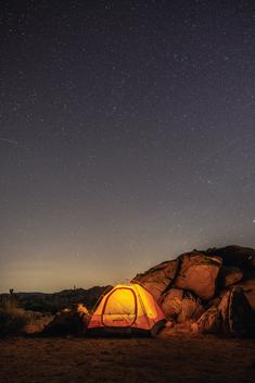 Camping under the stars at Joshua Tree National Park, California, USA.