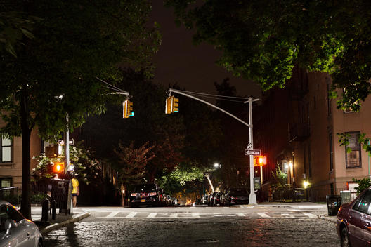 Intersection in Brooklyn Heights at night