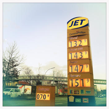 Price board at gas station, Hamburg, Germany