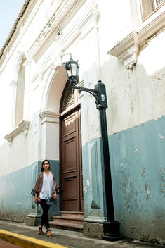 Filmmaker Sarah Tyler in the streets of Casco Viejo in Panama City, Panama.