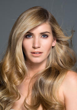 Beauty Portrait of Blonde women with thick voluminous hair - Stock