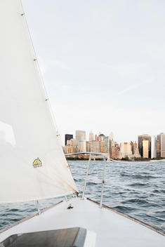 Sailboat On The Hudson River, Heading Towards New York, Usa.