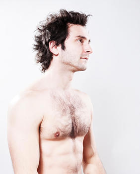 Shirtless man with a hairy chest