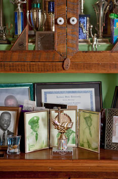 Photos Of Family Of African-American Appearance And Trophies On Display