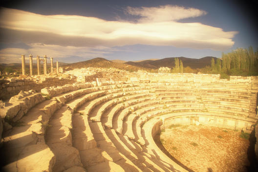 The Amphitheater In Ancient Roman Temple, Aphrodisias, In Turkey.
