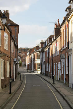 The Oldest Street In England With A Narrow Winding Road And Quaint Houses