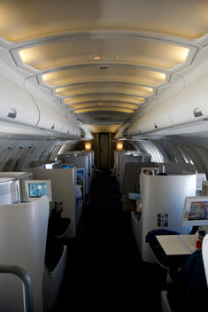 Interior Of Upper Deck Business Class Cabin On 747