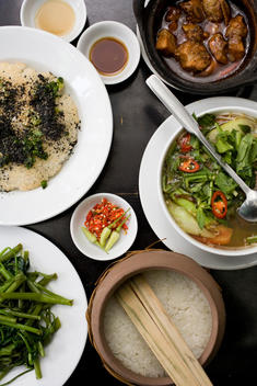 Overhead View Of Typical Vietnamese Food Dishes