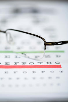 Sight test chart and glasses