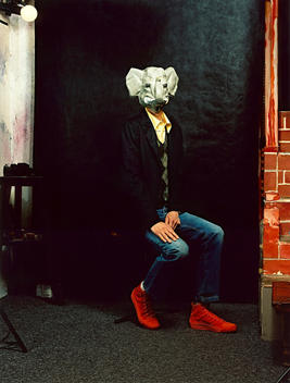 Man In Portrait Studio With Elephant Mask