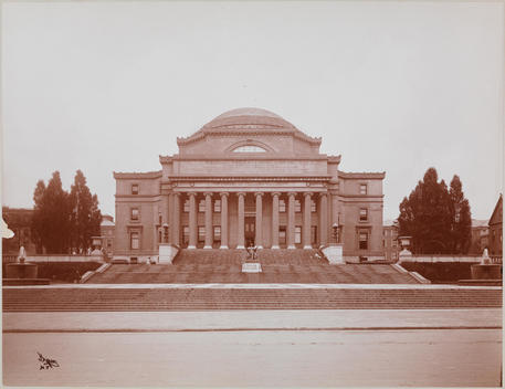 The Low Memorial Library At Columbia University\'S Morningside Heights Campus Viewed From Across 116Th Street. Fountains Are Visible In Addition To The Statue Of \