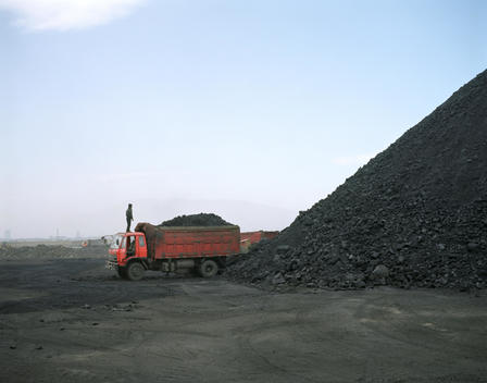 Coal Truck Loading At Open Pit Mine On The Ningxia-Inner Mongolia Border.