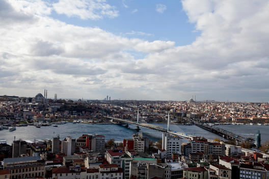 Bridge on the left side still constructing to finish it up by the help foreign construction firms to heal up Istanbul s traffic, on the right side old Unkapani bridge crossing the Golden Horn