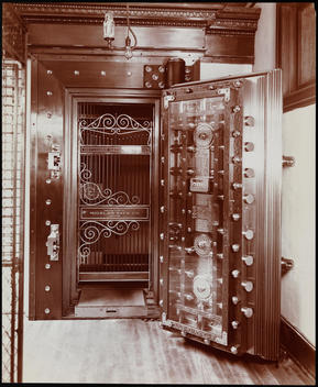 A Safe Deposit Vault With Door Opened.