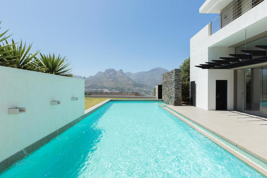 Luxury lap pool overlooking mountains