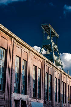 Industrial building with disused shaft tower