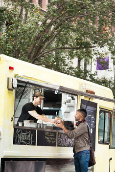 Man ordering food from Food truck