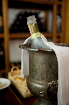 Ristorante Max, Max Restaurant, Positano, Italy, Amalfi coast, Prosecco sparkling wine, in an ice bucket.