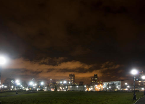 Athletic field at night