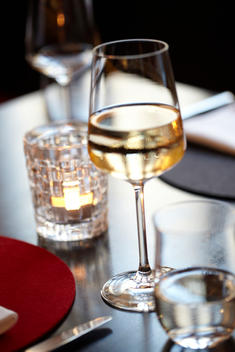 White wine glass in a restaurant