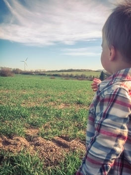 Toddler Boy, Windmill, Nature, field, Germany