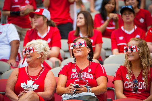 Vancouver, Canada - June 21, 2015: Canadian fans ahead of the round of 16 match between Canada and Switzerland at the FIFA Women\'s World Cup Canada 2015 at BC Place Stadium.