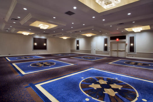 Large Empty Hotel Ballroom With Giant Patterned Carpet