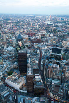 Aerial view of Swiss Re and the city of London