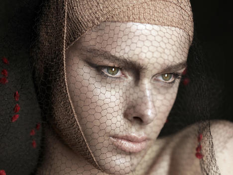 Beauty Image Of Female Model Net Veil In Front Of Her Face