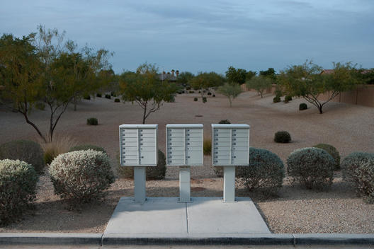 Three mailboxes for a gated community in Arizona