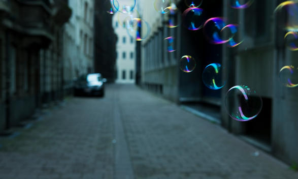 Bubbles Floating In A City Street