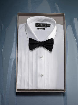 Tuxedo Shirt With Bowtie In Box On Wall With Blue Drips