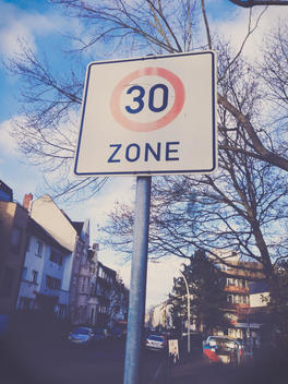 30 km/h sign in urban area, Bonn, North Rhine-Westphalia, Germany