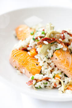 Rice With Grilled Salmon Dish