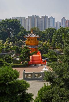 The \'Nan Lian Garden Pavilion of absolute Perfection\' in the Chinese classical Garden in Diamond Hill, Kowloon, Hong Kong