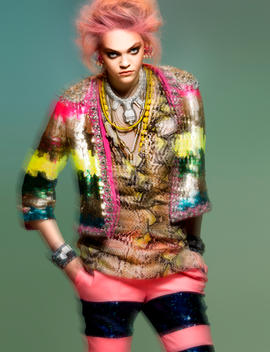Model In Movement With Colorful Clothes