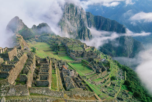 Inca ruins, the sacred temple of the sun at Machu Picchu, Peru