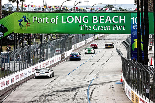 SCCA Racing; World Challenge Championship; Toyota Long Beach Grand Prix; Cars racing under Port of Long Beach sign