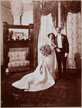 Mr. And Mrs. S.H. Rosenblatt Standing In What May Be The Rosenblatt Living Room At 55 East 92Nd Street. She Holds A Large Bouquet And Is Wearing A Long Gown And He Is Wearing A Tuxedo.