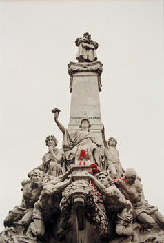 A Christopher Columbus Monument Covered In Red Paint In Buenos Aires