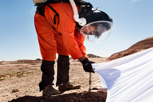 Member of the Mars Desert Research Station on a research mission