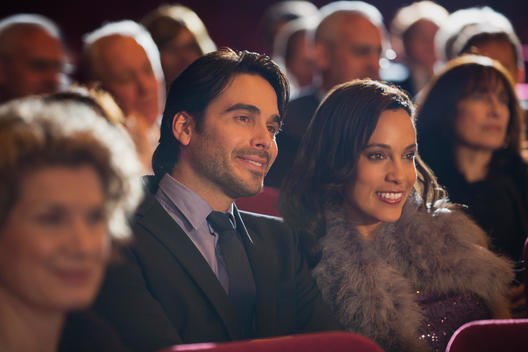 Close up of smiling couple in theater audience
