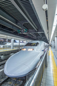 High speed trains in station, Tokyo, Japan