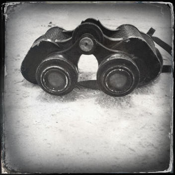 Old fashioned German binoculars with digital wet plate filter effect