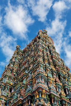 Sri Meenakshi Temple against blue sky, Madurai, Tamil Nadu, India